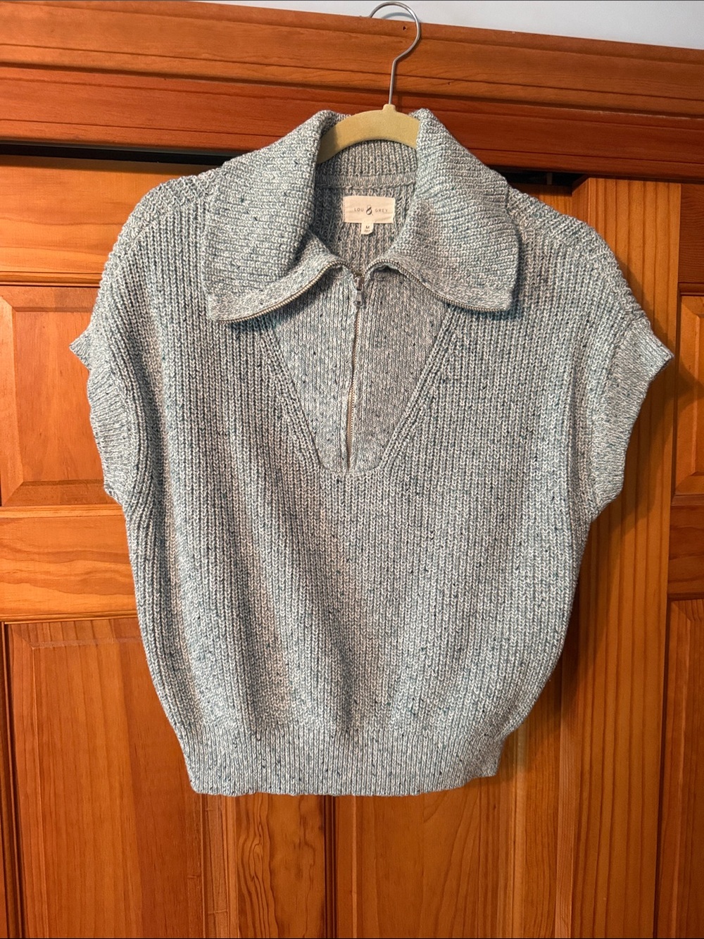 Lou & Grey Light Blue-Green Half-Zip V-Neck Knit Top